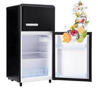 Frigorífico retro con congelador, frigorífico de 72 litros con congelador de 21 litros, frigorífico pequeño con compartimento para verduras, 120 kWh/año, luz LED.,Black