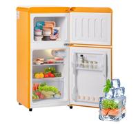 Frigorífico Retro Con Congelador, Frigorífico De Dos Puertas Superior E Inferior, 86,8Cm De Alto, 45,5Cm De Ancho, 60L De Capacidad Total, Congelador 22L, 102 Kwh/Año, -27 °c-13 °c,Yellow