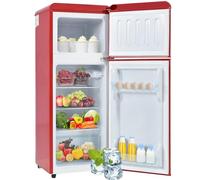 Frigorífico retro con congelador Frigorífico retro con capacidad útil de 92L, congelador de 28L, iluminación LED -27°C a +13°C 105x41x45cm,Red