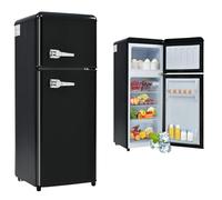 Frigorífico retro de dos puertas con compartimento congelador - 92 litros (compartimento congelador de 28 L) Rango de temperatura: de -27 °C a +13 °C 105 x 41 x 45 cm,92LBlack