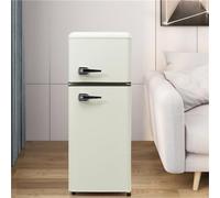 Frigorífico Retro De Dos Puertas Con Congelador - 105,5 Cm Alto, 41 Cm Ancho, Capacidad 92l, Congelador 28l, Clase Energética F, 181 Kwh/año, -27°c A 13°c, Luz Led, Ideal Para Espacios C(Color:Blanco)
