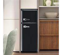 Frigorífico Retro De Dos Puertas Con Congelador - 105,5 Cm Alto, 41 Cm Ancho, Capacidad 92l, Congelador 28l, Clase Energética F, 181 Kwh/año, -27°c A 13°c, Luz Led, Ideal Para Espacios Co(Color:Negro)