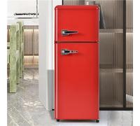 Frigorífico Retro De Dos Puertas Con Congelador - 105,5 Cm Alto, 41 Cm Ancho, Capacidad 92l, Congelador 28l, Clase Energética F, 181 Kwh/año, -27°c A 13°c, Luz Led, Ideal Para Espacios Co(Color:Rojo)