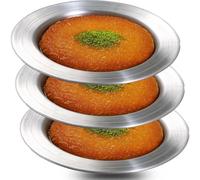 Frigya Kunefe Plato - Platos de cocina y servir para Kadaifi rallado, kunafa knafe knafeh Phyllo, sartén para masa Fillo - Juego de 3 sartenes de aluminio color plateado (compatible con kunefe