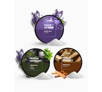 Frihed. Sal de sauna Trio - Sal exfoliante de alta calidad con aroma de lavanda, menta y sándalo, ideal para sauna, ducha y baño de vapor, juego de 3