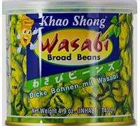 Khao Shong Frijoles gruesos con wasabi, frijoles crujientes en masa afilada, alternativa más baja en grasa a las nueces, nitidez media (6 latas de 140 g)