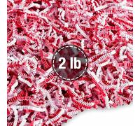 FRILLZ Relleno de papel arrugado para cestas, regalos, embalaje y protección de tu Navidad, vacaciones, boda, día de San Valentín y otros eventos (2 libras, rojo y blanco)