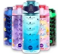 Fringoo Botella de agua para niños para la escuela 650 ml - Asa de transporte Pajita de silicona Tritan 100% a prueba de fugas y sin BPA - Tapa con cierre seguro, diseño Blue Shark World Muy duradera