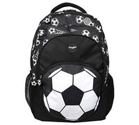 Fringoo - Mochila grande para Niños | Perfecta para la Escuela o para Viajar | Incluye Bolsillo para Laptop, Compartimientos, y un Agujero para Auriculares - Futbol Negro