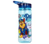 Fringoo Paw Patrol Chase - Botella de plástico con pajita, sin BPA, 580 ml, botella de agua escolar para niñas, 100% a prueba de fugas, duradera para niños