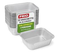 FRIO 20 bandejas de aluminio de una porción con tapa, 1 porción, 14,5 x 12 x 5,5 cm, ideales para Take Away, Catering, asador, horno y congelador, cocina y conservación de alimentos