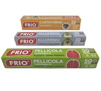 FRIO Family Pack Juego de 3 rollos de cocina maxi: aluminio, película, papel de horno - 3 x 50 m (Tot. 150 m) Formato familiar para almacenamiento, cocción y suministro a largo plazo