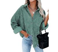 Friptspyg Cordjacke Mujeres Blusa Camiseta Cordón Brazo Largo Ligera Sobredimensionada Botón Abajo Blusas Casuales con Bolsillo, Verde Grisáceo XXL