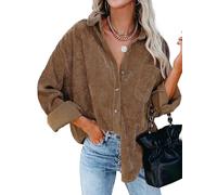 Friptspyg Cordjacke Mujeres Blusa Camiseta Cordón Brazo Largo Ligera Sobredimensionada Botón Abajo Blusas Casuales con Bolsillo, Marrón M