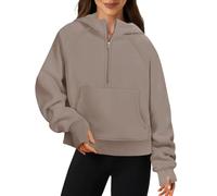 Friptspyg Sudadera con Capucha para Mujer de Terciopelo Manga Larga Suéter de Invierno con Bolsillo, Marrón Claro XS