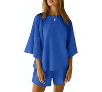 Friptspyg Top da Donna T-Shirt Casual in Cotone Top da Donna con Pantaloncini Casual, Azul Real S