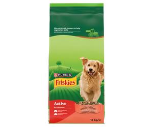 Friskies Active Karma para perros adultos con carne de vacuno y verduras 15 kg