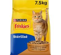 FRISKIES | Croquetas | Alimento 100% Completo y equilibrado para Gatos Adultos Esterilizados | Ayuda a Apoyar un Sistema urinario Saludable y un Peso Ideal | Pollo y Pavo | Bolsa | 7,5 KG