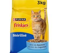 FRISKIES | Gato | Croquetas Completas Esterilizadas para Gato Adulto | Salmón y Verduras | Alimento Completo Rico en Vitaminas y Minerales | Bolsa | 3 KG