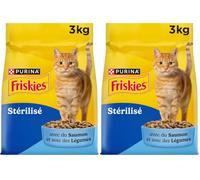 FRISKIES | Gato | Croquetas Completas Esterilizadas para Gato Adulto | Salmón y Verduras | Alimento Completo Rico en Vitaminas y Minerales | Bolsa | 3 KG (Paquete de 2)