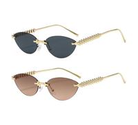 Frissin Gafas de sol con forma de ojo de gato, sin montura, para mujer, con protección UV400, lentes con degradado, patillas doradas de metal, gafas de sol de lujo para mujer, para exteriores, calle