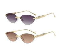 Frissin Gafas de sol con forma de ojo de gato, sin montura, para mujer, con protección UV400, lentes con degradado, patillas doradas de metal, gafas de sol de lujo para mujer, para exteriores, calle