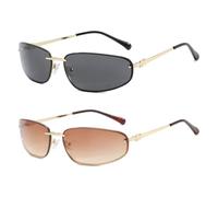 frissin Gafas de sol ovaladas para mujer, protección UV400, marco de metal, lentes degradadas, lentes de sol de lujo, retro, para exteriores, calle, viajes, ciclismo, Gris dorado + marrón degradado