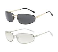 frissin Gafas de sol ovaladas para mujer, protección UV400, marco de metal, lentes degradadas, lentes de sol de lujo, retro, para exteriores, calle, viajes, ciclismo, Gris dorado + plata degradada