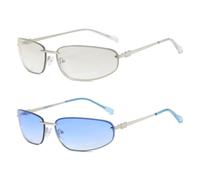 frissin Gafas de sol ovaladas para mujer, protección UV400, marco de metal, lentes degradadas, lentes de sol de lujo, retro, para exteriores, calle, viajes, ciclismo, Plata degradada + azul degradado