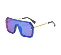 frissin Gafas de sol poligonales de gran tamaño con forma de sapo para mujeres y hombres, protección UV400, lente grande con un revestimiento, patillas de metal dorado, lentes de sol para exteriores