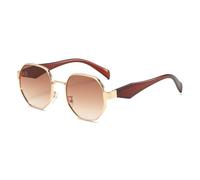 frissin Gafas de sol poligonales para mujer, protección UV400, marco de metal dorado irregular, lente degradada, patillas gruesas, gafas de sol para mujer, gafas de sol con personalidad, para