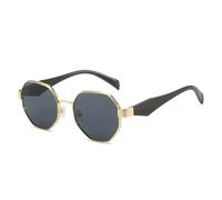frissin Gafas de sol retro para mujer, marco de metal poligonal, gafas de sol decorativas de diseño de lujo Uv400, Gris dorado
