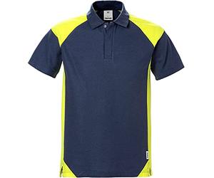 Fristads Workwear 122407 Hombres Poloshirt, Azul marino - Amarillo de alta visibilidad, L