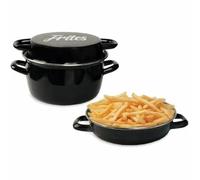 Friteuse émail 26 cm noire avec panier et couvercle verre