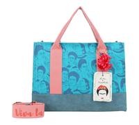 Fritzi x Frida Kahlo Tote Bag Limited Canvas Frida Heads Shopper bolso shopper mujer bolso hombro bolso mano bolso diario trabajo universidad festival cremallera canvas 29.5 x 40 x 14 cm, Turquesa