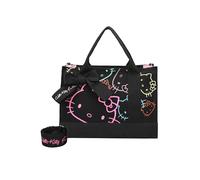 Fritzi aus Preussen Hello Kitty Fritzi Tote Bag Outline Canvas Black Cat, Bolsa de Transporte Mujeres, Negro, Mittelgroße
