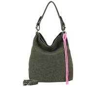 Fritzi Bitzi01 Suede Jacky Dark Olive bolso hobo mujer cuero vegano bolso hombro bolso oficina uso diario ciudad cierre cremallera correa ajustable extraíble 34 x 32 x 15 cm, Verde Oliva