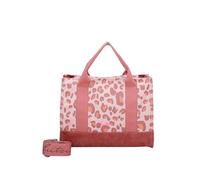 Fritzi Canvas Tote Bag Leo Shopper Bolso Shopper Grande de Algodón Mujer Tote Vegano con Correa Regulable Estampado Leopardo para Playa Ciudad Festival 29,5 x 40 x 14 cm - Rosa - Verde