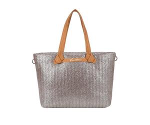 Fritzi Cloud Shopper Big Limited Painted Straw Nut bolso mujer shopper XXL bolso hombro efecto rafia bolso verano bolso playa bolso festival bolso grande ligero 35 x 42 x 14 cm, Marrón Plata