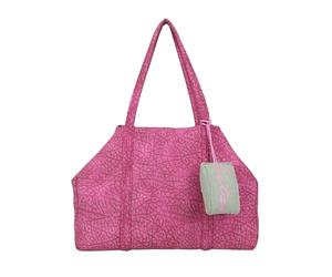 Fritzi Ella Shopper - Bolso bandolera de piel sintética para mujer, diseño de festival, ciudad, vegano, textura, cremallera, colgante extraíble, 29 x 44 x 16 cm, color negro, beige, rosa y amarillo
