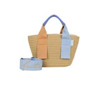 Fritzi Happy Summer Cross Blue Wood Beige bolso mujer efecto paja vegano crossbody bandolera bolso hombro diseño estilo rafia festival playa vacaciones verano ocio 11 x 20 x 7 cm, Azul