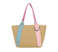 Fritzi Happy Summer Shopper Berry Water Beige bolso mujer efecto paja rafia vegano bolso shopper bolso hombro diseño verano playa vacaciones festival corazón mosquetón 25 x 37 x 11,5 cm, Rosa