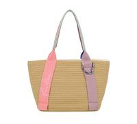 Fritzi Happy Summer Shopper Minty Bloom Beige bolso mujer efecto paja rafia vegano bolso shopper bolso hombro diseño verano playa vacaciones festival corazón mosquetón 25 x 37 x 11,5 cm, Beige-Menta