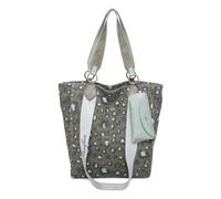 Fritzi Izzy02 Canvas Leo Jungle Shopper Mujer Grande Borsa Tote en Algodón con Custodia Gafas Extraíble Vegan Estampado Leopardo para Playa Ciudad Festival Mar 39 x 32 x 11 cm Verde