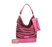 Fritzi Izzy07 Olga Canvas Leo Sacca Hobo en Tela Misto Algodón Bolsa a Hombro Mujer Ciudad Playa Vegan con Custodia Gafas Extraíble Estampado Leopardo Animal Print 37 x 27 x 17 cm Rosa - Verde