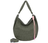 Fritzi Sue01 Suede Jacky Soft Dark Olive Bolso Hobo al Hombro de Ecopiel Mujer Hobo Bag para Festivales y Ciudad Vegana Efecto Ante con Colgante de Cordón 31 x 29 x 12 cm, Oliva Oscura