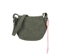 Fritzi Sue02 Suede Jacky Soft Dark Olive Bolso Bandolera de Ecopiel Mujer Crossbody para Festivales y Ciudad Vegana Efecto Ante con Colgante de Cordón 22 x 23 x 9,5 cm, Verde Oliva