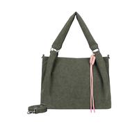 Fritzi Sue03 Suede Jacky Soft Dark Olive Bolso Shopper de Ecopiel Mujer Grande Tote para Festivales y Ciudad Vegano Efecto Ante con Colgante de Cordón Cierre Cremallera 28,5 x 40 x 12 cm, Verde Oliva