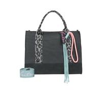 Fritzi Tote Bag Limited Happy Leo Bolso Shopper Mujer de Lona Algodón Bolso de Hombro con Cremallera Asa de Hombro Estampado Leopardo para Trabajo Compras Viajes Uso Diario 17 L - Negro, Oliva