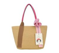 Fritzi x Frida Kahlo Happy Summer Shopper - Bolso de mano para mujer, bolso de mano, bolso de mano de rafia, con cremallera, compartimento para la playa, para el tiempo libre, viajes, ocio, 25 x 37 x